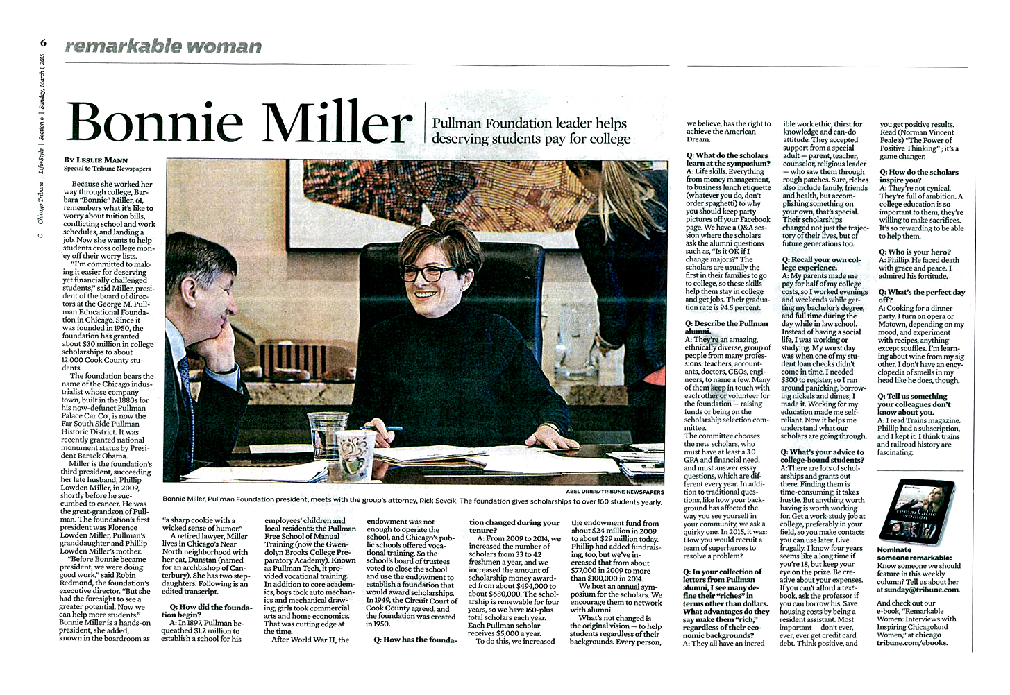 Barbara Miller, Pullman Foundation Board President Featured in Chicago Tribune